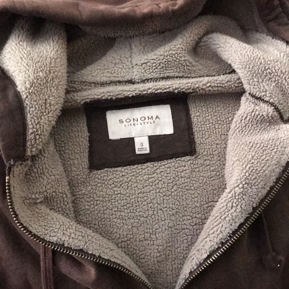 Sonoma Life + Style small brown zippered hoodie Sherpa lined jacket damaged 💕 - Picture 5 of 7